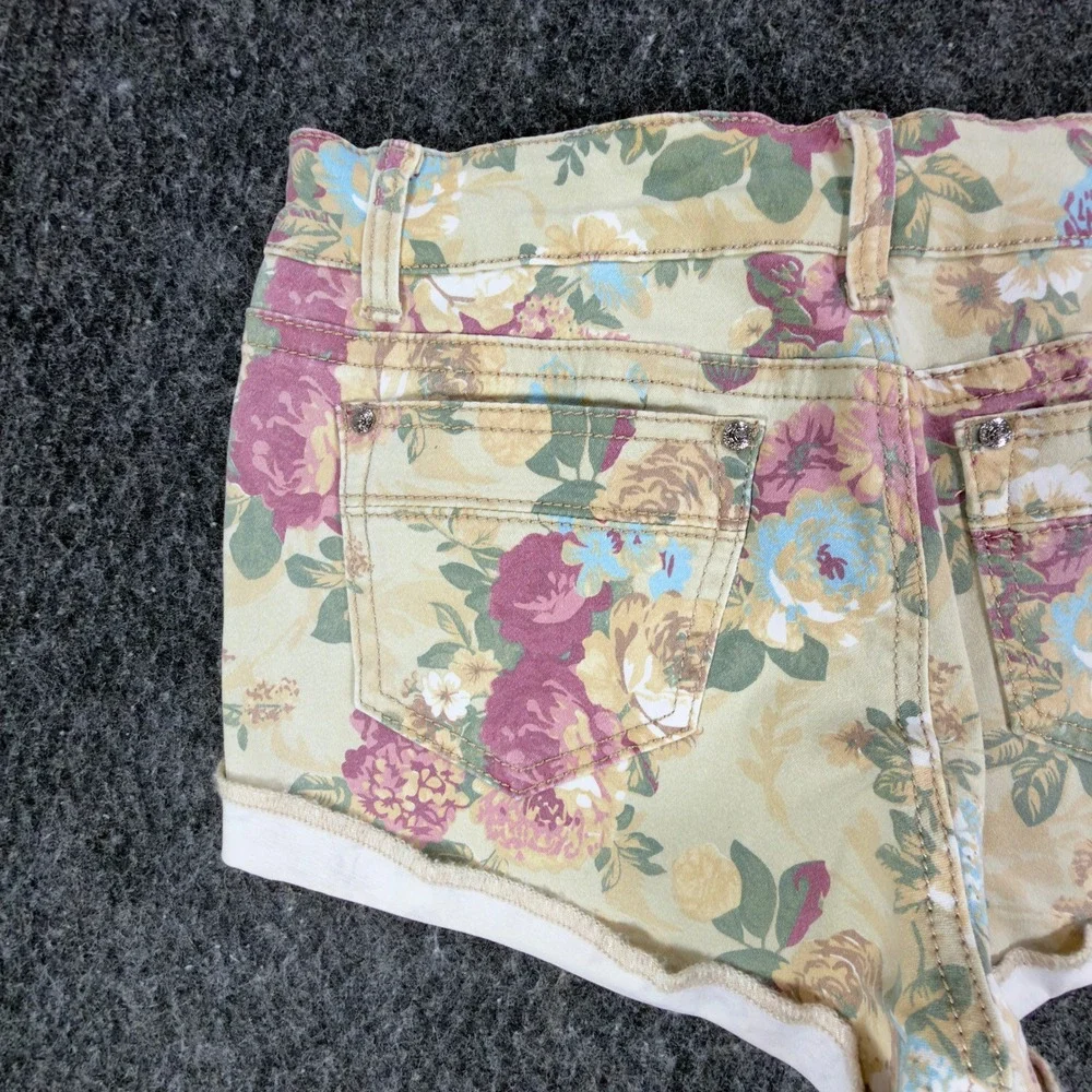 Grace in LA Modern Floral Denim Shorts Juniors 7/27 Yellow NWT